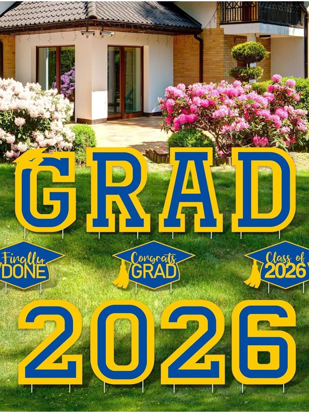 Graduation Yard Sign Set - Blue & Yellow 2026 GRAD